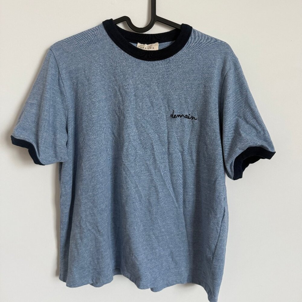 Sezane Demain T-shirt Bleu Chiné / Marine - Size M